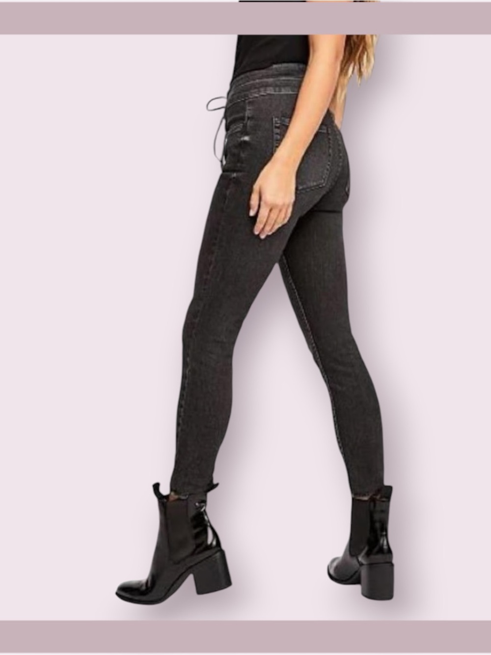 We The Free / Free People Curvy Lovers Knot Lace Up High Rise Skinny Jeans - Picture 3 of 9